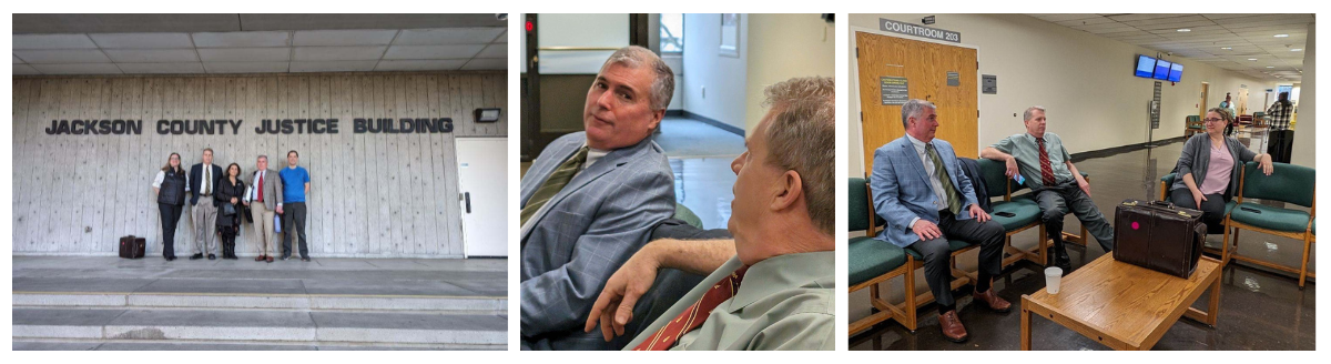 Trio of images from the courthouse during the trial.