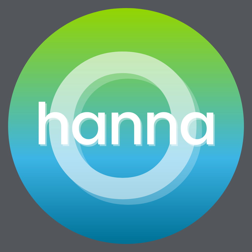 A circular logo with a green and blue gradient background and the word "hanna" in white lowercase letters in the center.