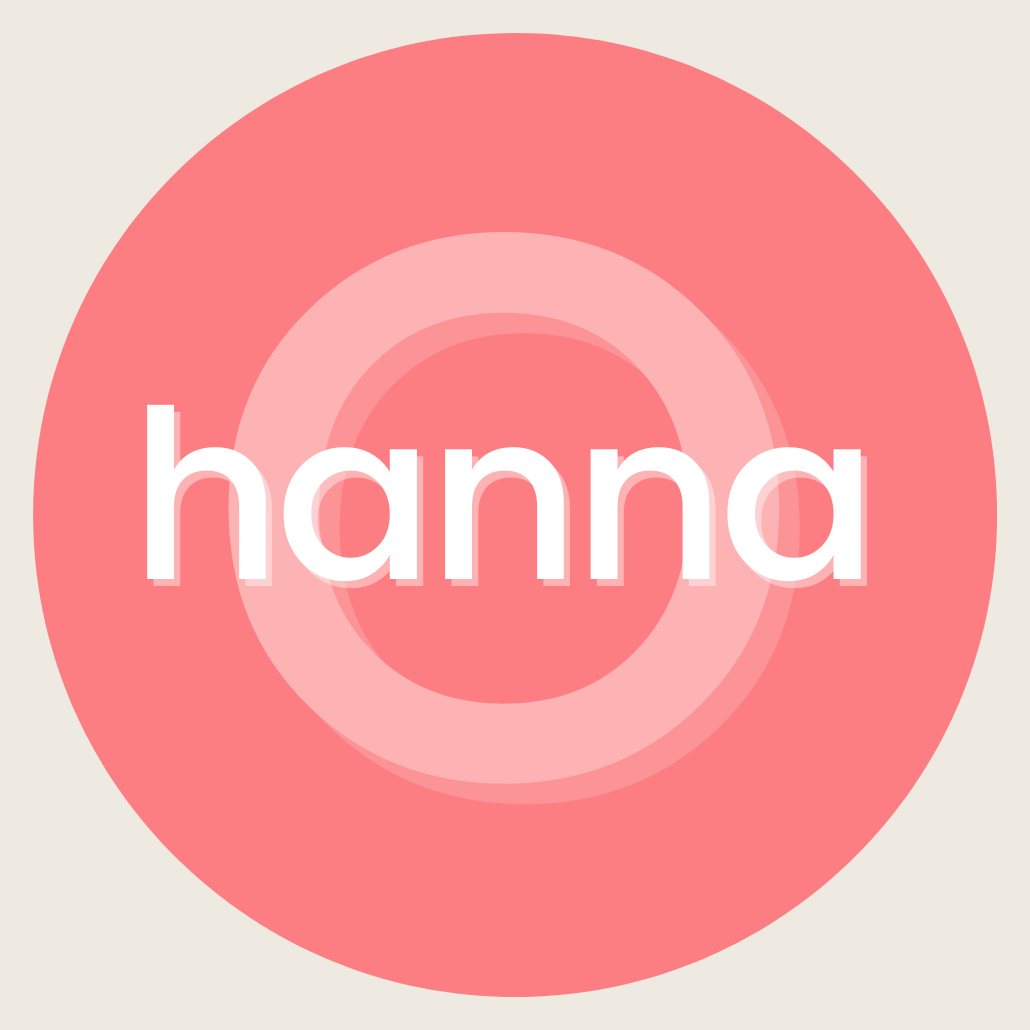 A circular logo with a pink background and the word "hanna" in white lowercase letters in the center.