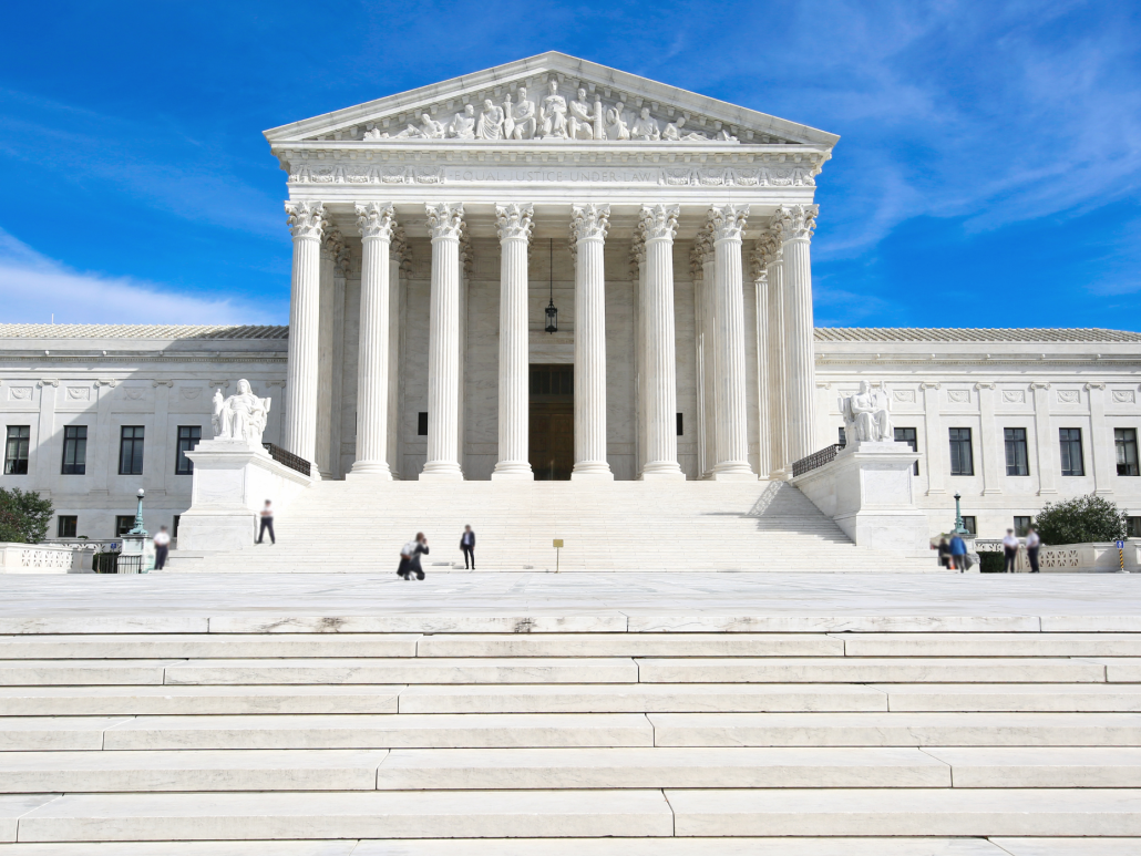 The United States Supreme Court building, with its grand columns and steps.