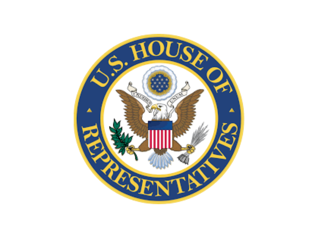 Seal of the U.S. House of Representatives, featuring an eagle with a shield, olive branch, and arrows, surrounded by a blue ring with the text 'U.S. House of Representatives.