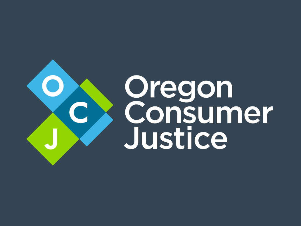 OCJ Logo that features brand icon and the words “Oregon Consumer Justice” in white.