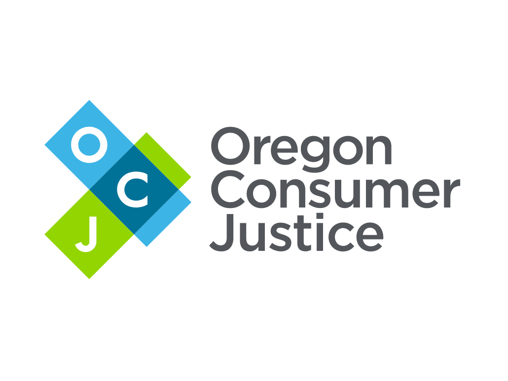 OCJ Logo that features brand icon and the words “Oregon Consumer Justice” in dark gray 