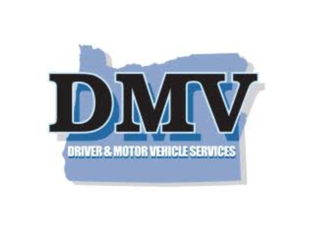 Oregon Driver and Motor Vehicle Services (DMV) logo, with 'DMV' in large letters over an outline of the state of Oregon.