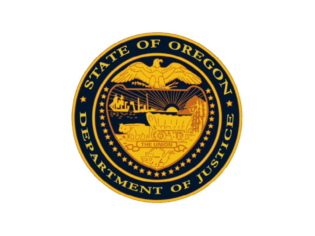 State of Oregon Department of Justice seal, showing an eagle above a shield with various symbols.