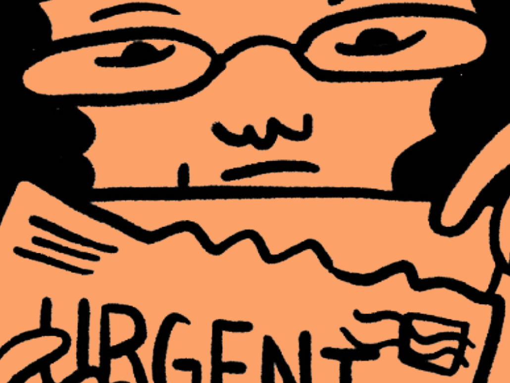 An illustration of a person looking at an urgent debt collection notice.