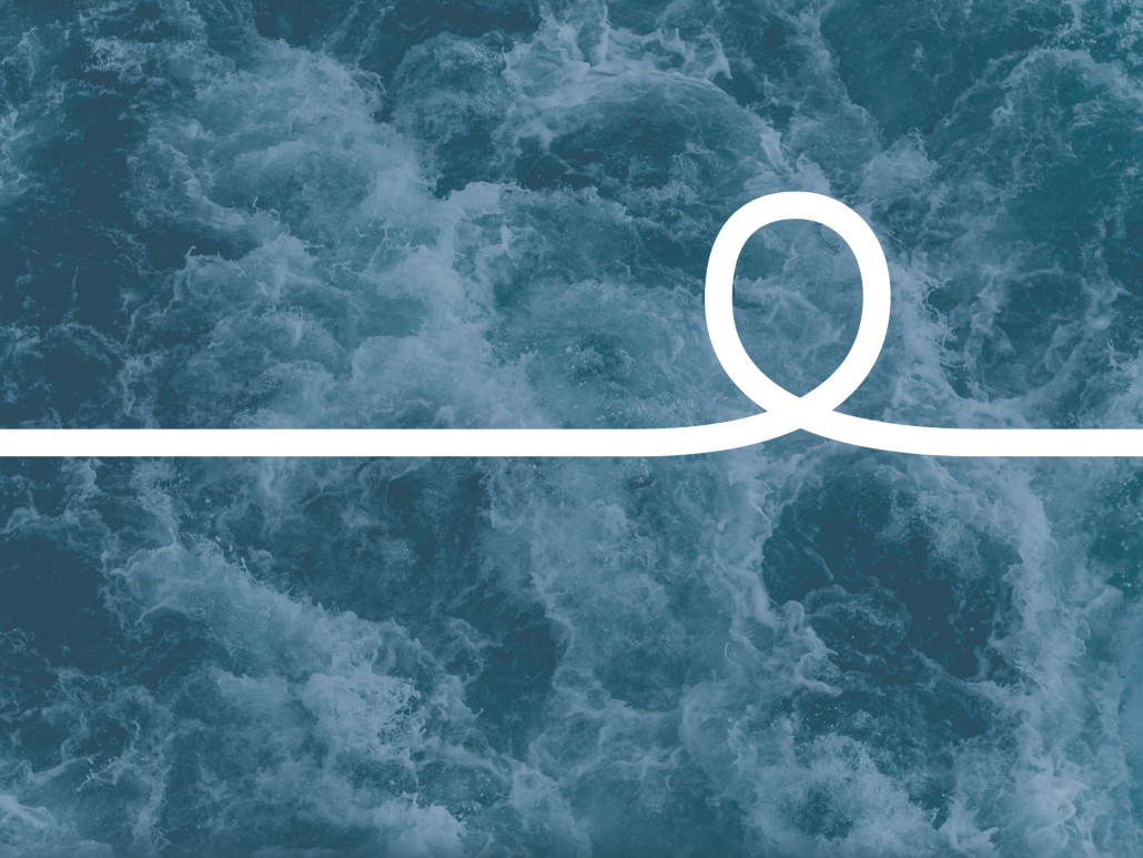 A photo of a wave with a curled white line overlaid overtop.