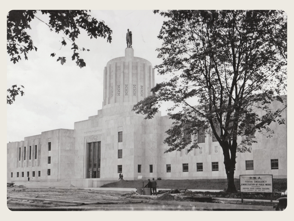 An old photo of the Oregon State Capitol building.