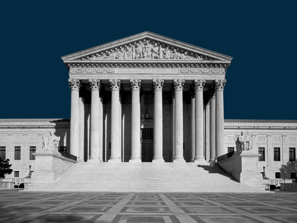 A picture of the U.S. Supreme Court building with a yellow background.