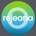 A circular logo with a green and blue gradient background and the word "rejeana" in white lowercase letters in the center.