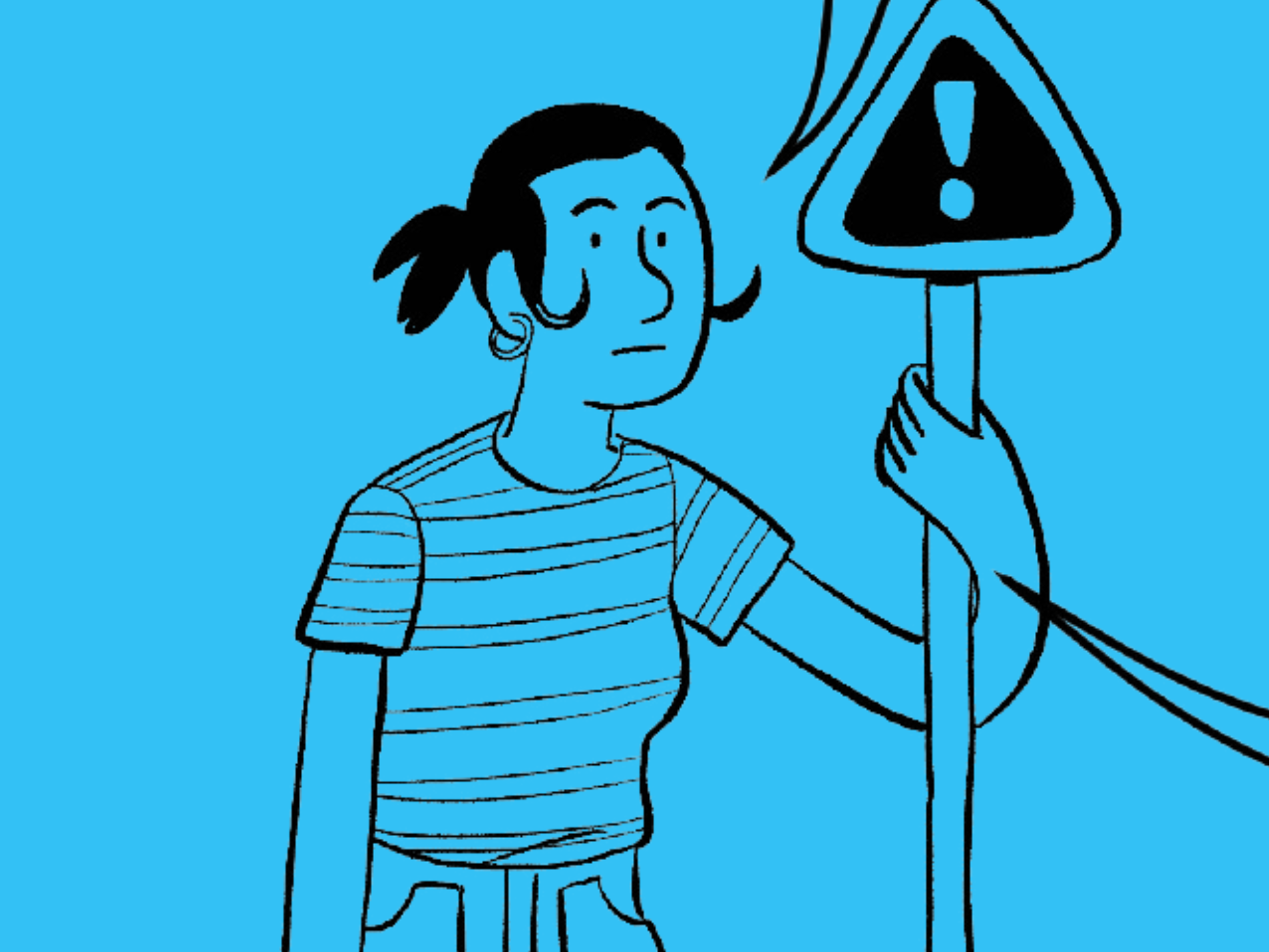  Illustration of a person holding a warning sign.