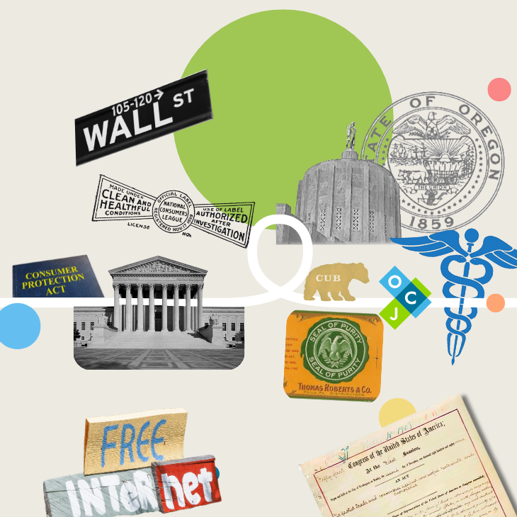 A collage of important moments in consumer protection.