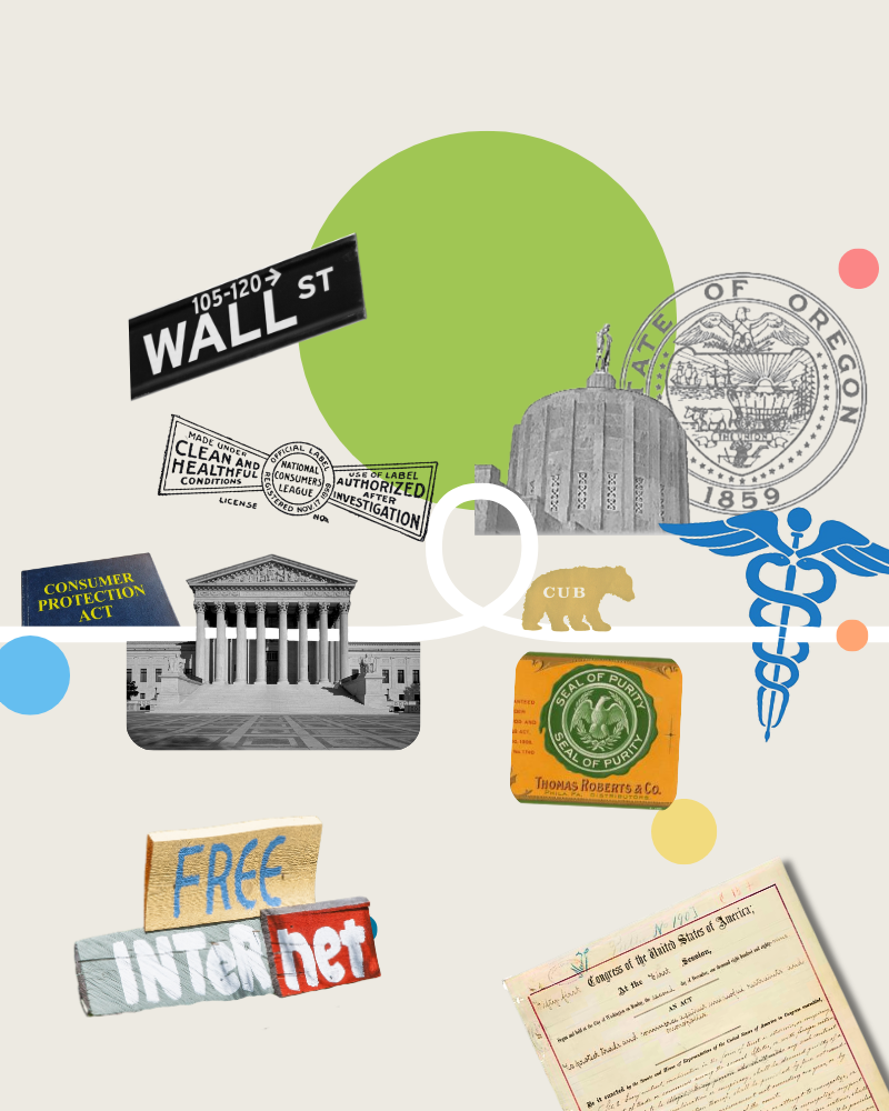 A collage of important moments in U.S. consumer protection history.