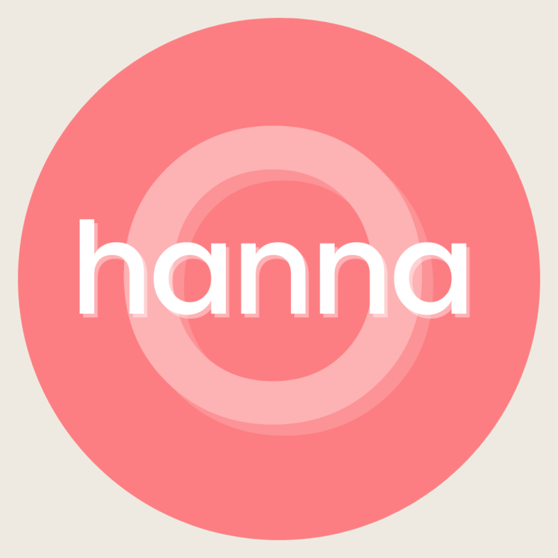 The words hanna in white on a color field background.